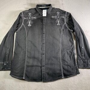 Roar Captivate II Shirt Mens 3XL Black Cross Embroidered Long Sleeve Y2K‎ NEW